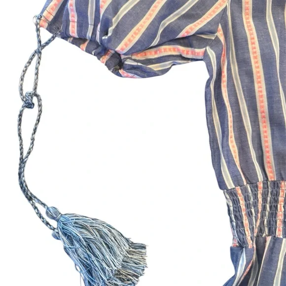 The Shirt by Rochelle Behrens Blue and Pink Striped Ruffle Tiered Mini Dress - Picture 7 of 10